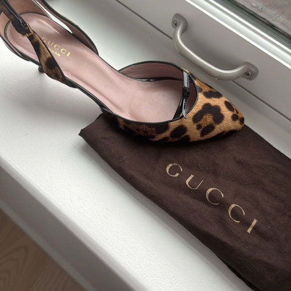 Gucci Leopard & Black Parent Leather Kitten Heels - Size 38.5 - Picture 8 of 8